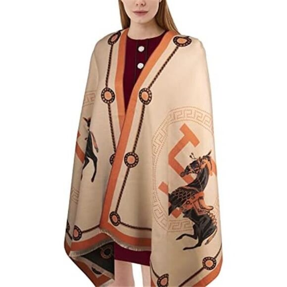 Women's Pashmina Silky Shawl Wrap Blanket Open Front Poncho Cape - Picture 7 of 9